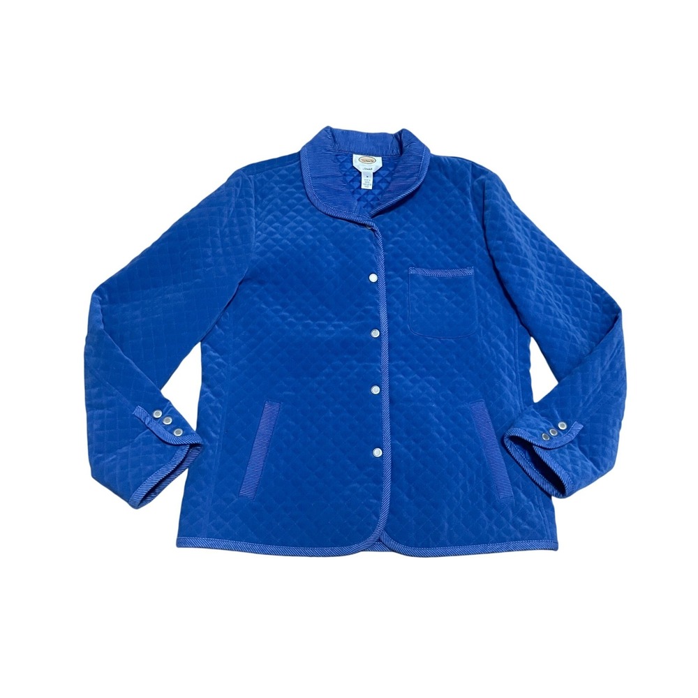 Talbots Women's Med Blue Quilted Stretch Jacket Shawl Collar Corduroy Barn Chore